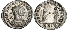 (274 d.C.). Aureliano. Antoniniano. (Spink 11523) (Co. 60) (RIC. 244). Restos del plateado original. 3,36 g. EBC-.