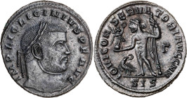(313 d.C.). Licinio padre. Siscia. Follis. (Spink 15249) (Co. 126) (RIC. 232a). 3,76 g. MBC+.