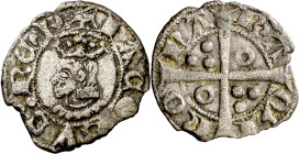 Jaume II (1291-1327). Barcelona. Diner. (Cru.V.S. 348.1) (Cru.C.G. 2162a). A y U latinas. Cospel irregular. 0,77 g. (MBC/MBC+).
