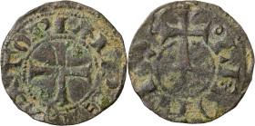 Alfonso VII (1126-1157). Taller indeterminado. Dinero. (AB. 97.1 var) (Imperatrix A7:50.5 var). Pequeñas concreciones en anverso. Rara. 0,85 g. MBC.