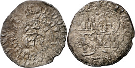 Enrique II (1369-1379). Sin marca de ceca (¿Burgos?). Real de vellón de anagrama. (AB. 415) (Imperatrix E2:2.64, mismo ejemplar). Doble acuñación que ...