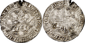 Enrique IV (1454-1474). Sevilla. Real de anagrama. (AB. 713.1 var) (Imperatrix E4:28.8 (50), mismo ejemplar). Florones en las intersecciones de la orl...