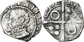 1596. Felipe II. Barcelona. 1/2 croat. (AC. 111). Roel en 1er y 4º cuartel. Recortada. Rara. 0,81 g. BC+.