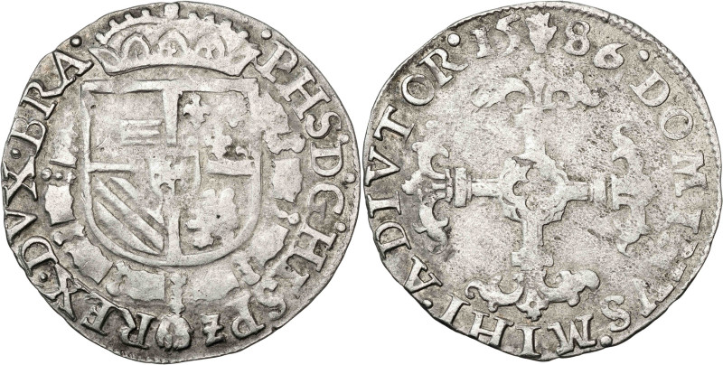 1586. Felipe II. Amberes. 1/20 de escudo. (Vti. 702) (Vanhoudt 310.AN). 3,21 g. ...