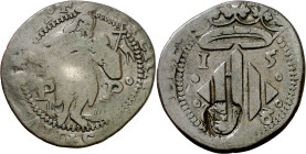 1598. Felipe III. Perpinyà. 2 sous. (AC. 51). Contramarca: cabeza de San Juan, realizada en 1603. 3,28 g. MBC-/MBC.
