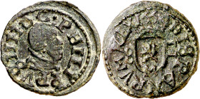1664. Felipe IV. M (Madrid). S. 2 maravedís. (AC. 149). 3 puntos sobre el busto. Ex Áureo 22/20/2003, nº 3553. Escasa. 0,84 g. EBC-/MBC+.