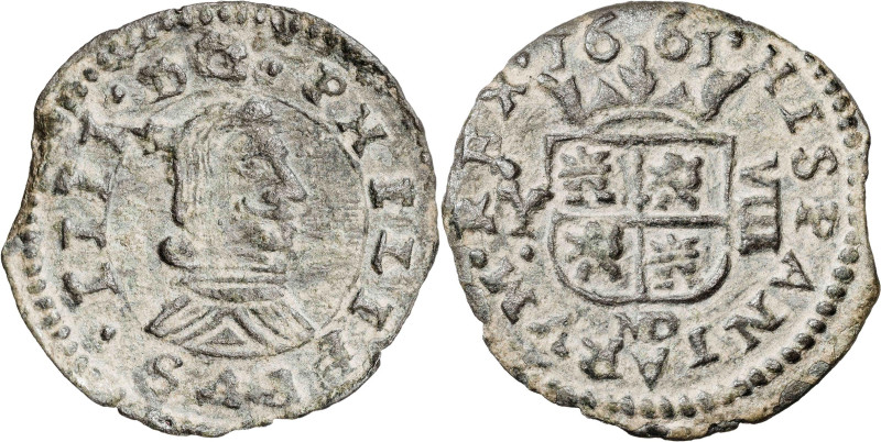 1661. Felipe IV. (Madrid). Y. 8 maravedís. (AC. 358). Atractiva. Final de riel. ...