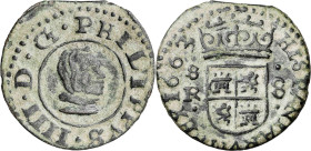 1663. Felipe IV. Sevilla. R. 8 maravedís. (AC. 406). 2,30 g. MBC-/MBC.
