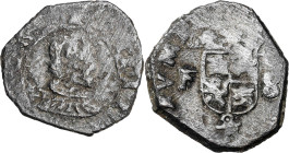 (1661). Felipe IV. Trujillo. F. 8 maravedís. (AC. 421). Acuñada a martillo. Rara. 2,13 g. BC+/MBC-.