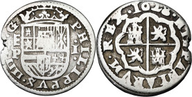 1628. Felipe IV. Segovia. P. 1 real. (AC. 788). Defecto en canto. 2,78 g. BC+/MBC-.