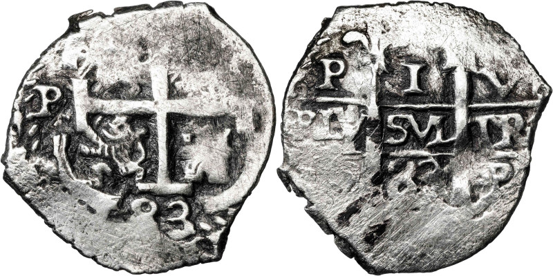 1683. Carlos II. Potosí. V. 1 real. (AC. 275). Doble fecha. 2,68 g. BC+.