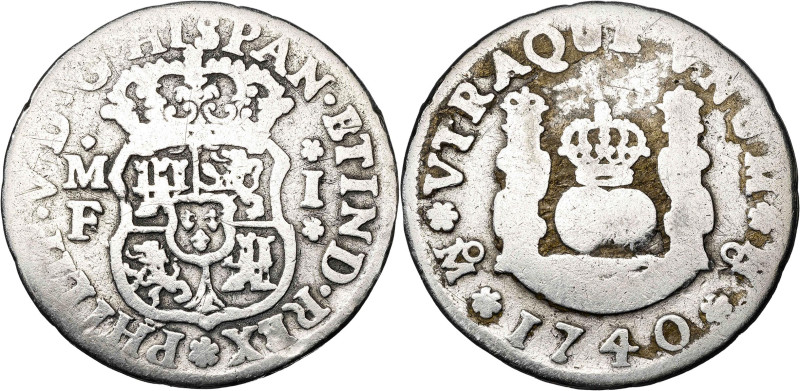 1740. Felipe V. México. MF. 1 real. (AC. 516). Columnario. 3,04 g. BC+.