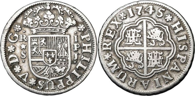 1745. Felipe V. Sevilla. PJ. 1 real. (AC. 668). 2,78 g. MBC.