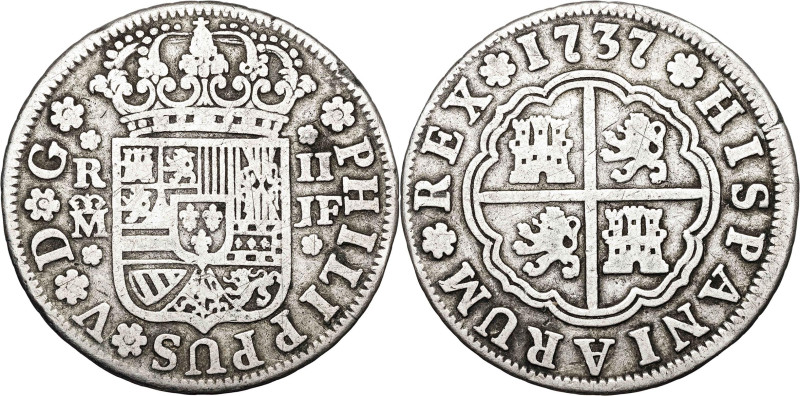 1737. Felipe V. Madrid. JF. 2 reales. (AC. 784). 5,36 g. MBC-/BC+.