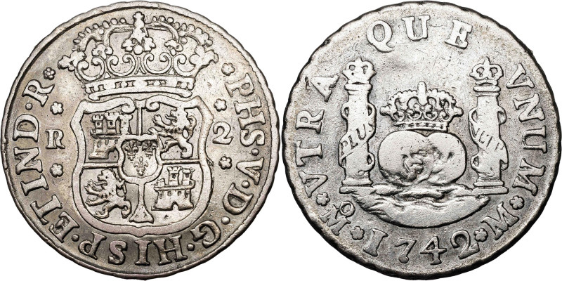 1742. Felipe V. México. M. 2 reales. (AC. 826). Columnario. 6,59 g. MBC-/BC+.