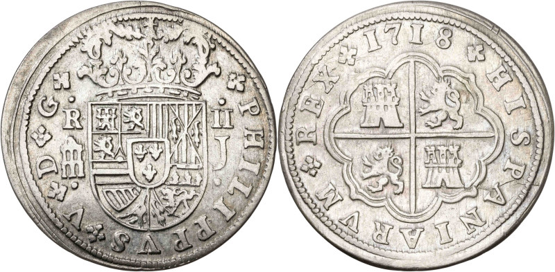 1718. Felipe V. Segovia. J. 2 reales. (AC. 949). 5,49 g. MBC-.