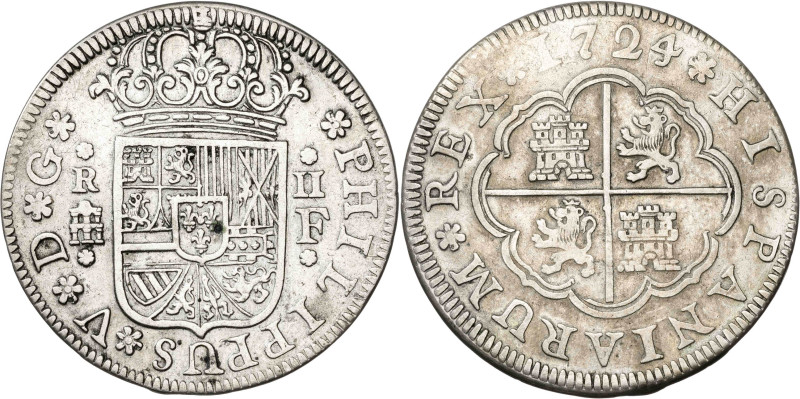 1724. Felipe V. Segovia. F. 2 reales. (AC. 959). 6,45 g. MBC-/MBC.