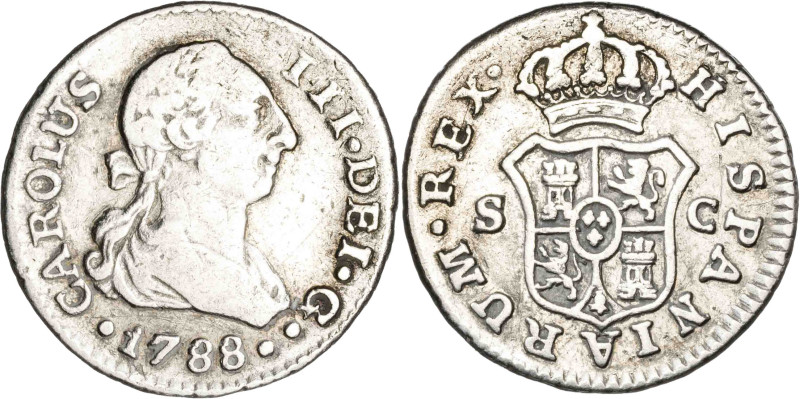 1788. Carlos III. Sevilla. C. 1/2 real. (AC. 318). Único año de este ensayador. ...