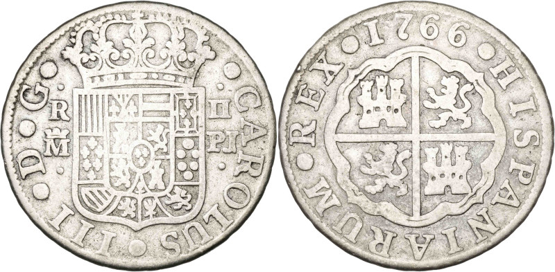 1766. Carlos III. Madrid. PJ. 2 reales. (AC. 614). 5,42 g. BC+.