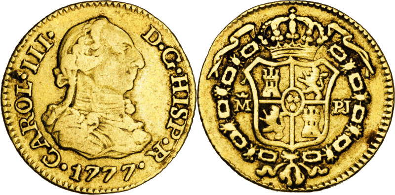 1777. Carlos III. Madrid. PJ. 1/2 escudo. (AC. 1266). 1,76 g. MBC-.