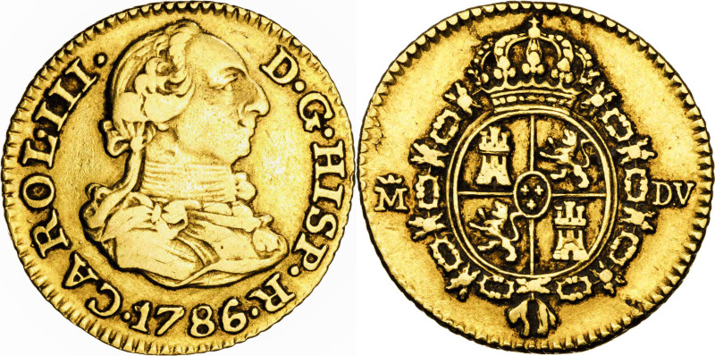 1786. Carlos III. Madrid. DV. 1/2 escudo. (AC. 1280). 1,67 g. MBC-.