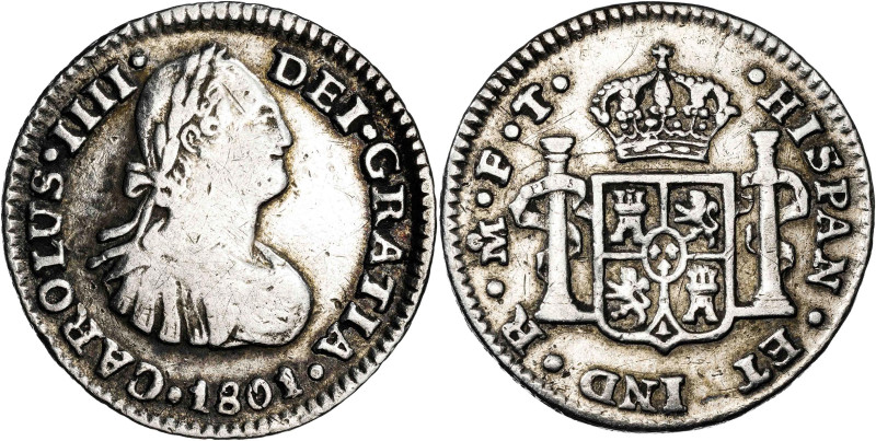 1801. Carlos IV. México. FT. 1/2 real. (AC. 287). Limpiada. 1,64 g. MBC-.