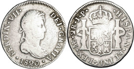 1820. Fernando VII. Lima. JP. 2 reales. (AC. 820). 6,47 g. BC/BC+.
