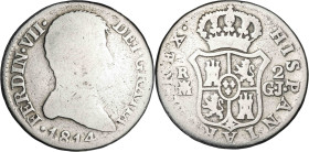 1814. Fernando VII. Madrid. GJ. 2 reales. (AC. 828). Busto desnudo. Muy escasa. 5,33 g. BC-/BC.