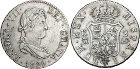 1829. Fernando VII. Madrid. AJ. 2 reales. (AC. 846). 5,82 g. MBC.