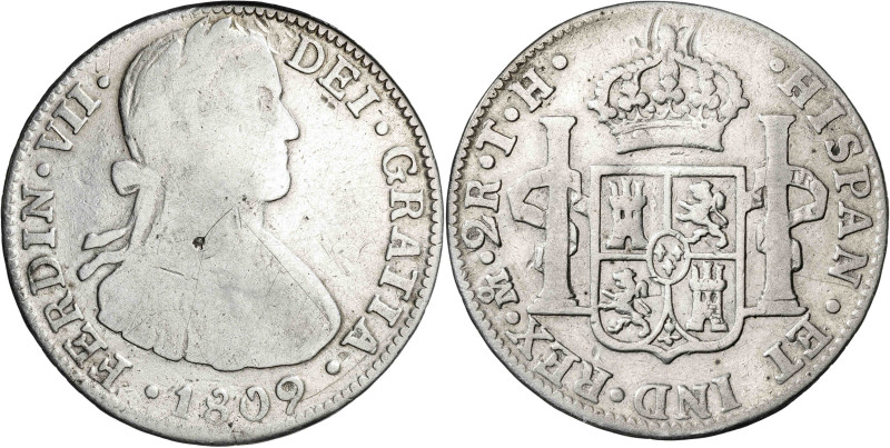 1809. Fernando VII. México. TH. 2 reales. (AC. 856). Busto imaginario. 6,45 g. B...