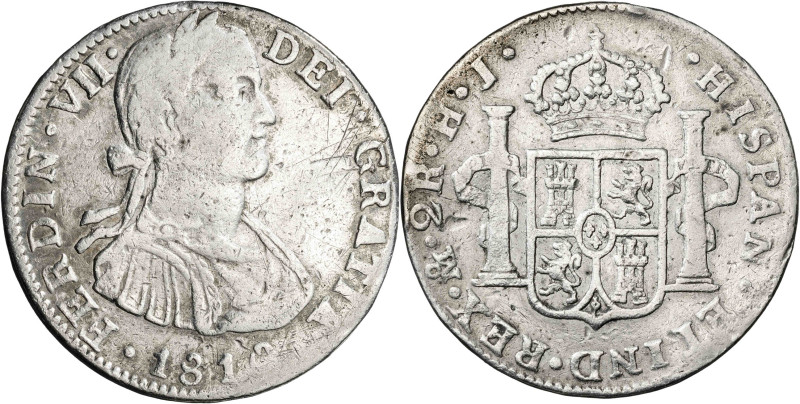 1810. Fernando VII. México. HJ. 2 reales. (AC. 858). Busto imaginario. 6,67 g. B...