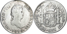 1818. Fernando VII. México. JJ. 2 reales. (AC. 875). Limpiada. 6,39 g. BC.