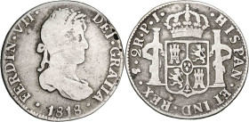 1818. Fernando VII. Potosí. PJ. 2 reales. (AC. 915). 6,46 g. BC/BC+.