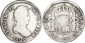 1822. Fernando VII. Potosí. PJ. 2 reales. (AC. 920). 6,44 g. BC/BC+.