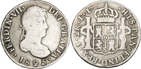 1825. Fernando VII. Potosí. JL. 2 reales. (AC. 925). Acuñación republicana. 6,51 g. BC.