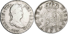 1831. Fernando VII. Sevilla. JB. 2 reales. (AC. 964). 5,75 g. BC+/MBC-.