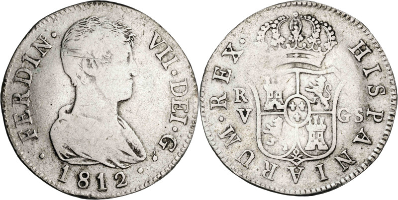 1812. Fernando VII. Valencia. GS. 2 reales. (AC. 992). Acuñación floja. 5,84 g. ...