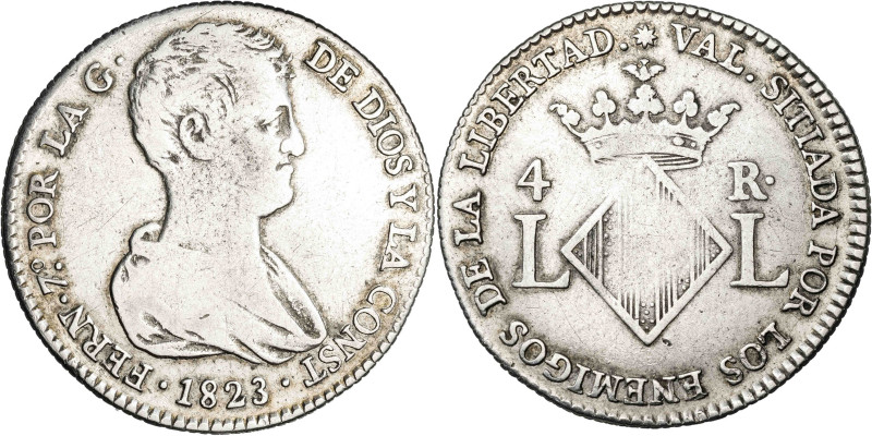 1823. Fernando VII. Valencia. 4 reales. (AC. 994). 5,77 g. BC/BC+.