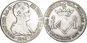 1823. Fernando VII. Valencia. 4 reales. (AC. 994). 5,77 g. BC/BC+.