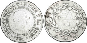 1821. Fernando VII. Madrid. SR. 10 reales. (AC. 1088). Tipo "cabezón". 13 g. BC.