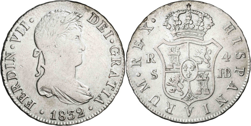 1832. Fernando VII. Sevilla. JB. 4 reales. (AC. 1136). 13,18 g. MBC-/MBC.