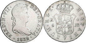 1832. Fernando VII. Sevilla. JB. 4 reales. (AC. 1136). 13,18 g. MBC-/MBC.