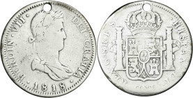 1818. Fernando VII. Guadalajara. FS. 8 reales. (AC. 1208). Perforación. 25,59 g. BC.