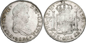 1821. Fernando VII. Guatemala. M. 8 reales. (AC. 1236). Acuñación algo floja. 26,59 g. MBC.