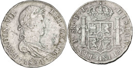 1824. Fernando VII. Potosí. PJ. 8 reales. (AC. 1391). Rara. 25,97 g. MBC.