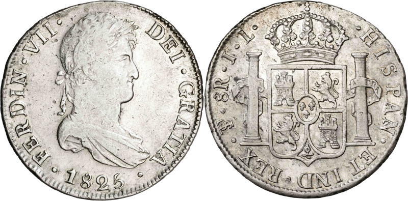 1825. Fernando VII. Potosí. JL. 8 reales. (AC. 1394). Acuñación republicana. 26,...