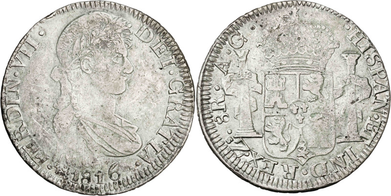 1816. Fernando VII. Zacatecas. AG. 8 reales. (AC. 1457). 25,46 g. MBC-.