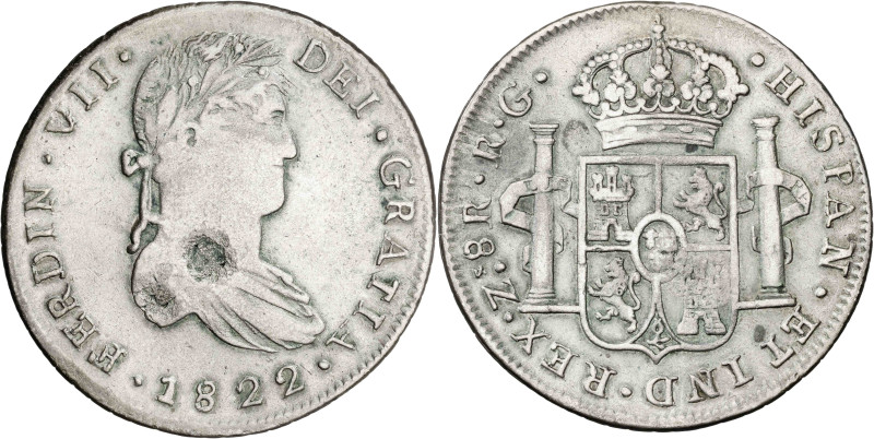 1822. Fernando VII. Zacatecas. RG. 8 reales. (AC. 1472). 26,31 g. BC+.