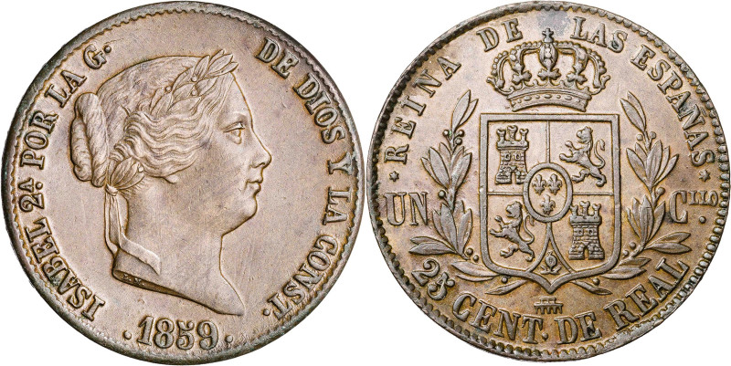 1859. Isabel II. Segovia. 25 céntimos de real. (AC. 192). 9,87 g. EBC-.