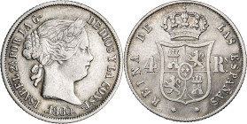 1860. Isabel II. Barcelona. 4 reales. (AC. 434). 5,01 g. MBC-.